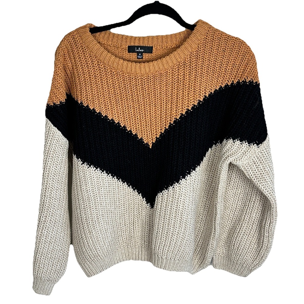 Lulus Women's Medium Sweater Autumn‎ Leaves Chunky Knit Long Sleeve Pullover
